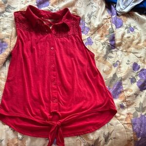 No Boundaries Red Sleeveless Button Down Blouse